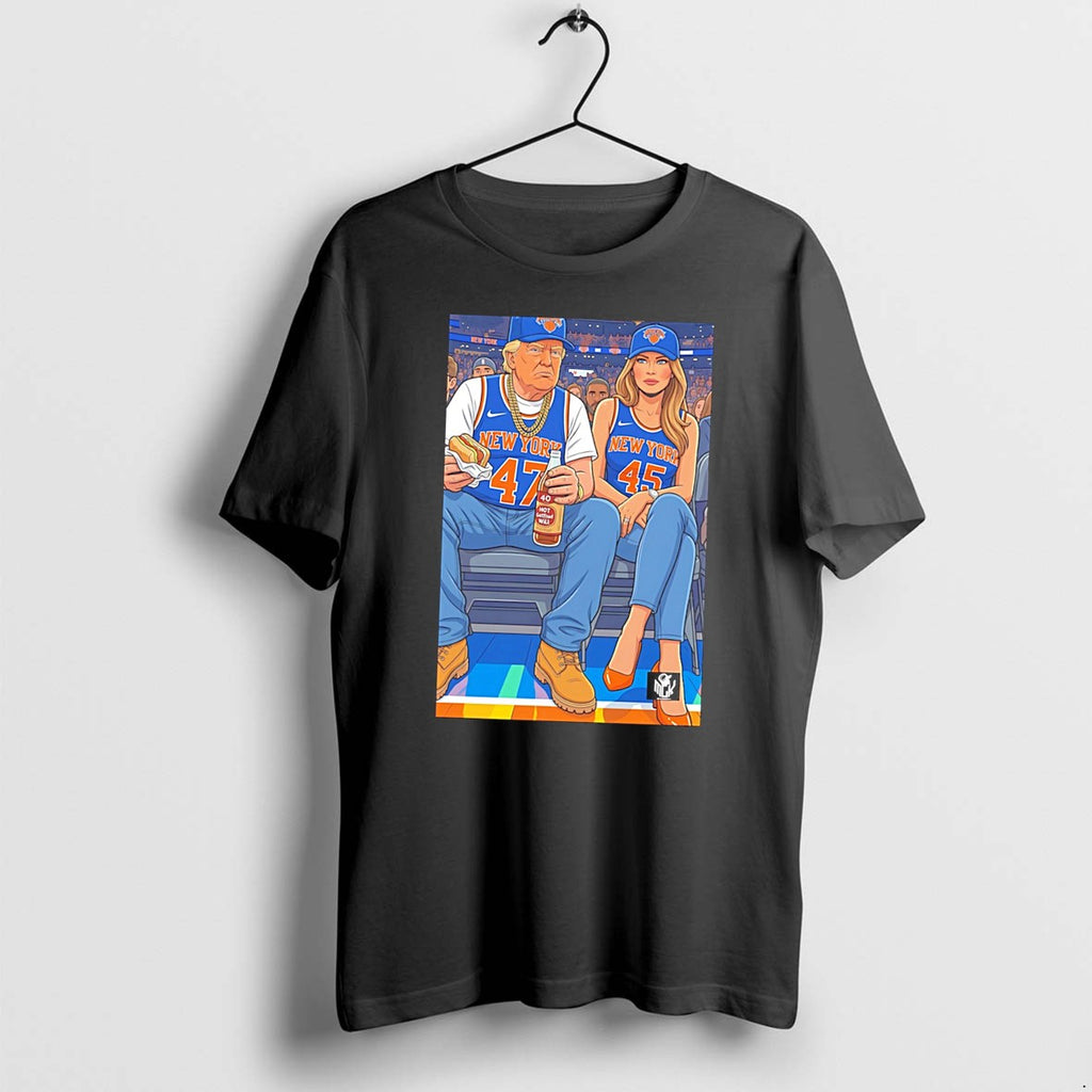 Original Donald Trump And Melania Trump Wearing New York Cartoon Tee Tshirts