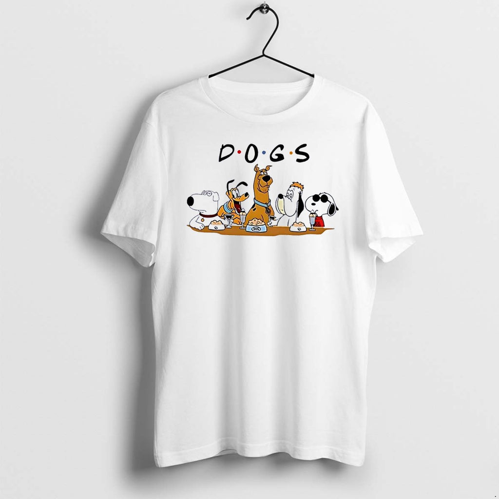 Original Iconic Cartoon Characters Gathering For Dinner Dogs White Tshirts Jpg