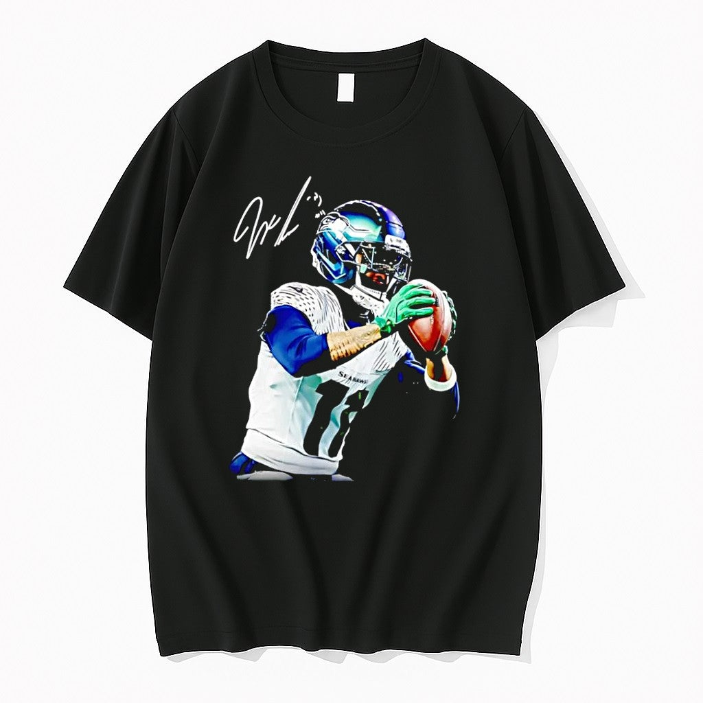 Original Jaxon Smith Njigba Catching Football Seahawks Black Tshirts Jpg