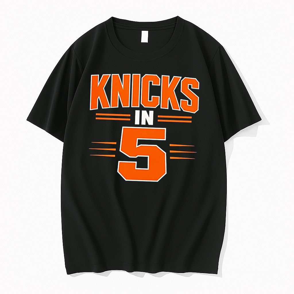 Original Knicks In 5 Big Text Black Tshirts Jpg
