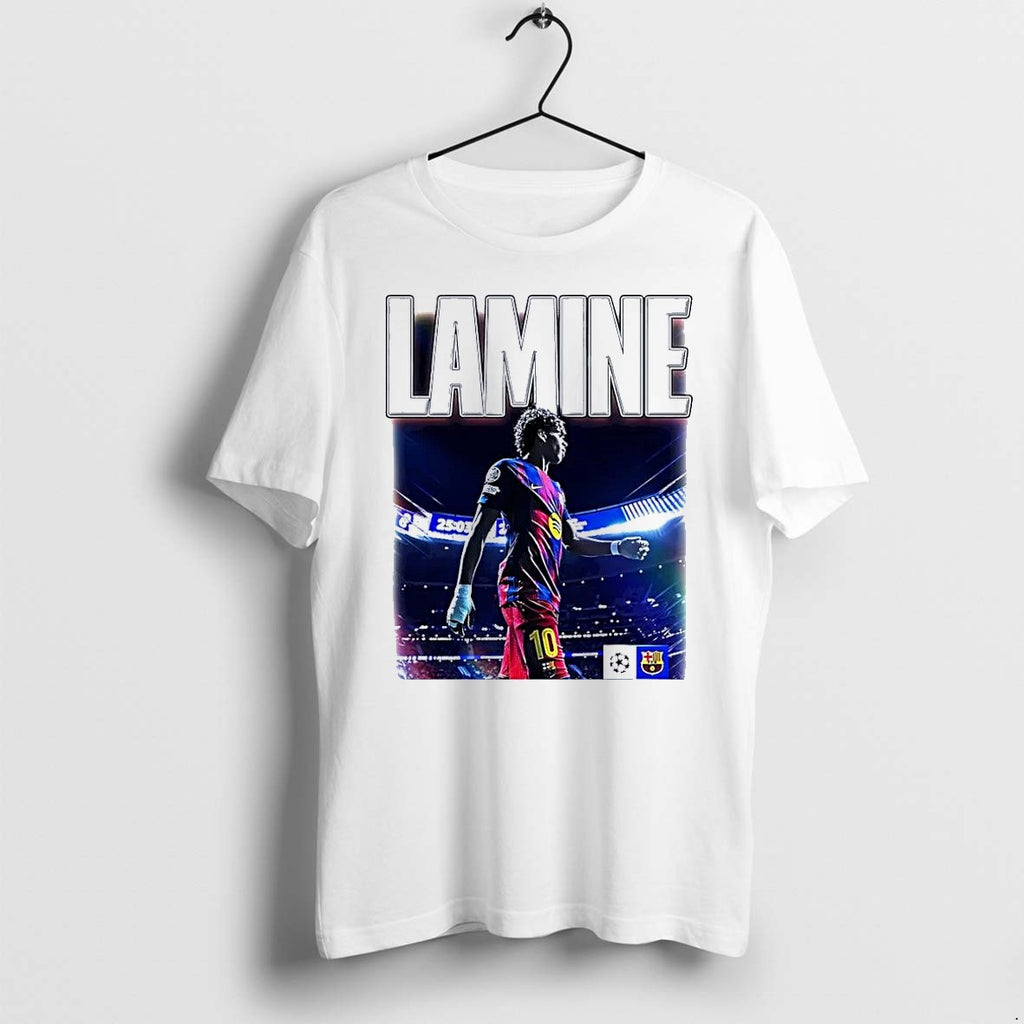 Original Lamine Yamal Walking In Stadium Lamine Barcelona Fc White Tshirts Jpg