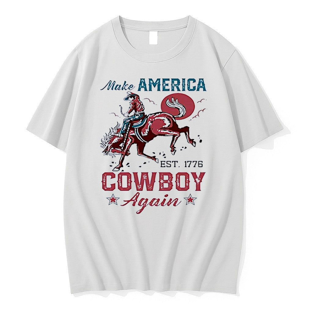 Original Make America Est 1776 Cowboy Again White Tshirts Jpg