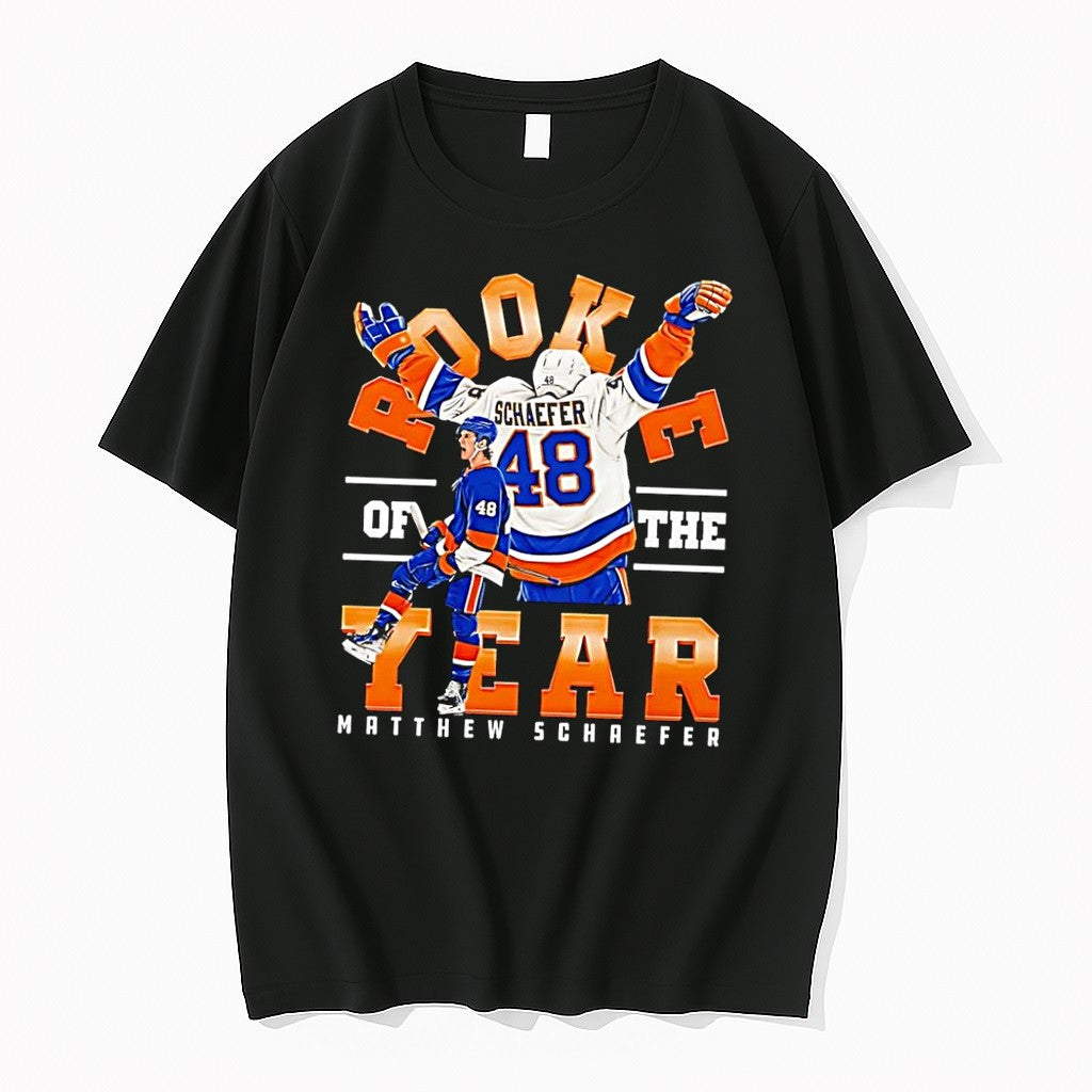 Original Matthew Schaefer Hockey Rookie Of The Year New York Islanders Black Tshirts