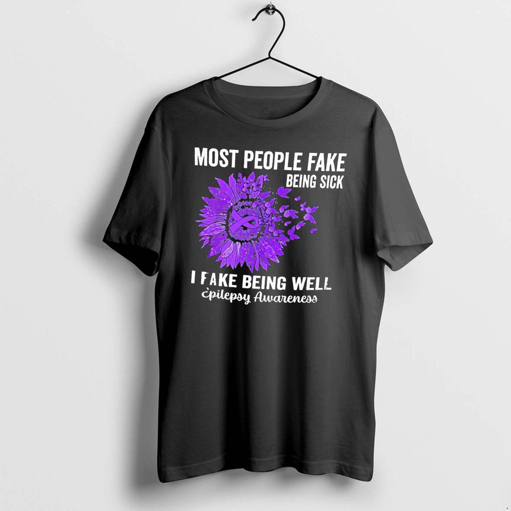 Original Most People Fake Being Sick I Fake Being Well Purple Awareness Ribbon Tee Tshirts