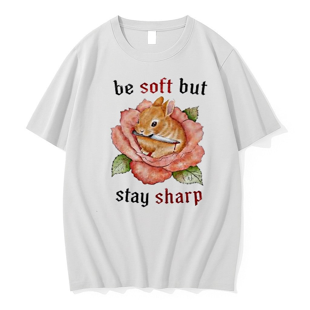 Original Rabbit With Knife Be Soft But Stay Sharp Rose Flower Tshirts Jpg