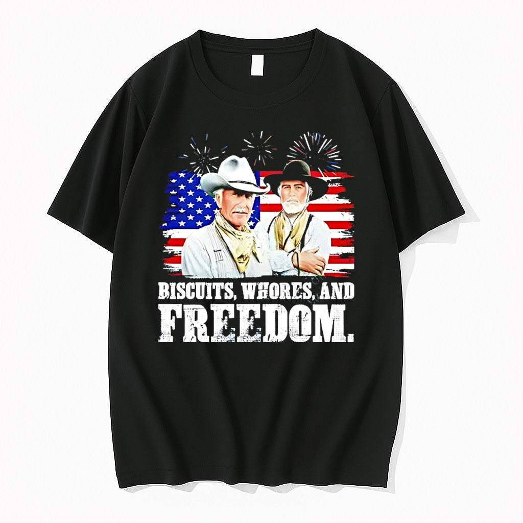 Original Robert Duvall And Tommy Lee Jones 4th Of July Biscuits Whores And Freedom Tshirts