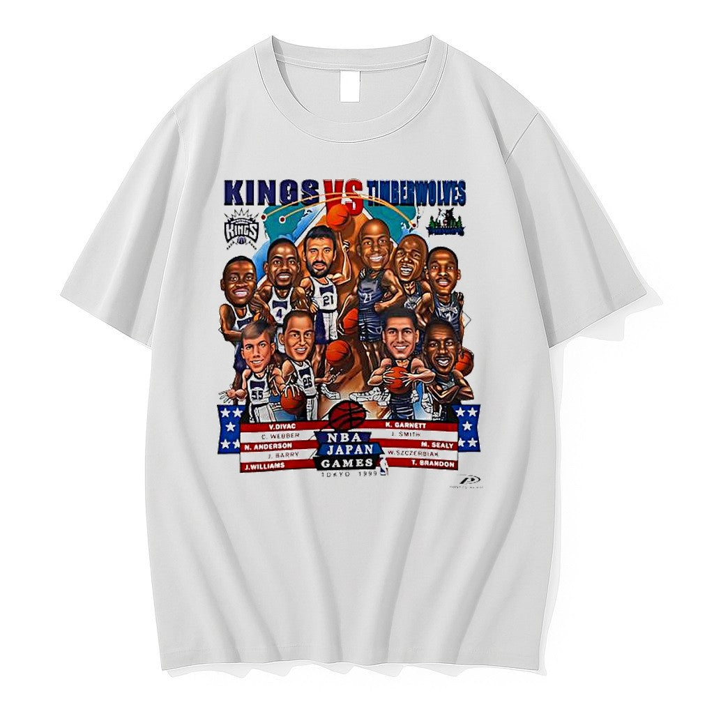Original Sacramento Kings Vs Minnesota Timberwolves Nba Japan Games 1999 Caricature Tshirts