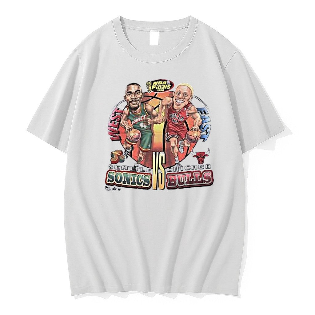 Original Shawn Kemp Seattle Supersonics Dennis Rodman Chicago Bulls 1996 Nba Finals Tshirts