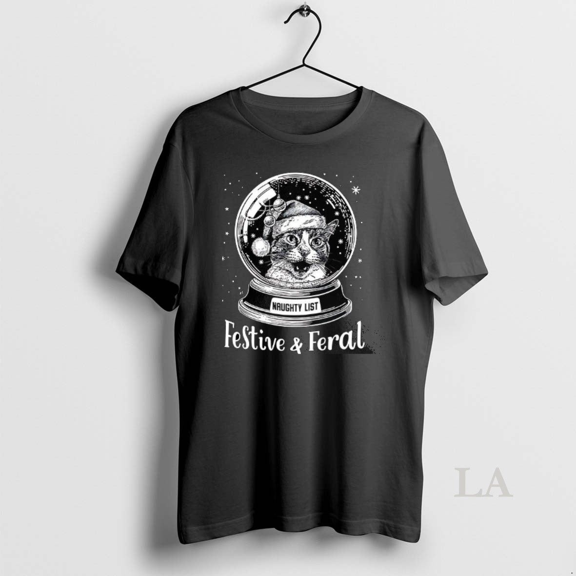 Original Snow Globe Cat Festive And Feral Naughty List Christmas T-Shirts, Hoodie, Sweatshirt | DripVista.com