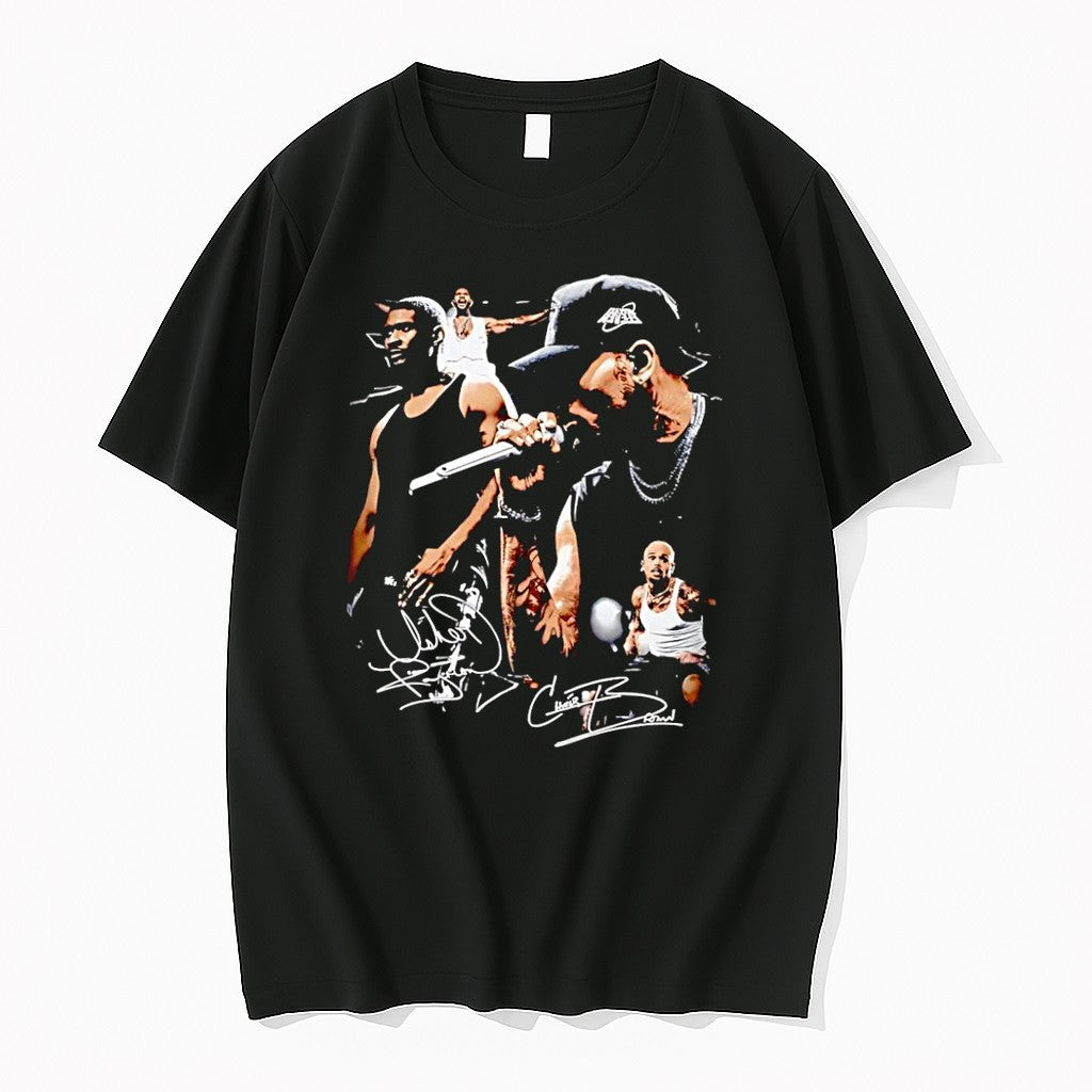 Original Usher And Chris Brown Singing Concert Posters Signature Music Black Tshirts