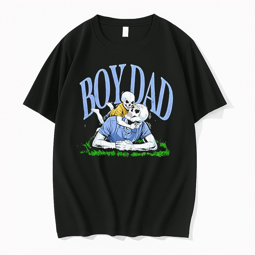 Original Oy Dad Skeleton Father And Son Playing On The Grass Black Tshirts Jpg
