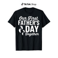 "Our First TNF'WB shield Day TNF" Matching T-Shirts - Black with White Footprint Design, Round Neck Casual Comfort Fit, Sizes for Men & Women, Machine Washable Summer Family Celebration Tees, TNF Day Gift