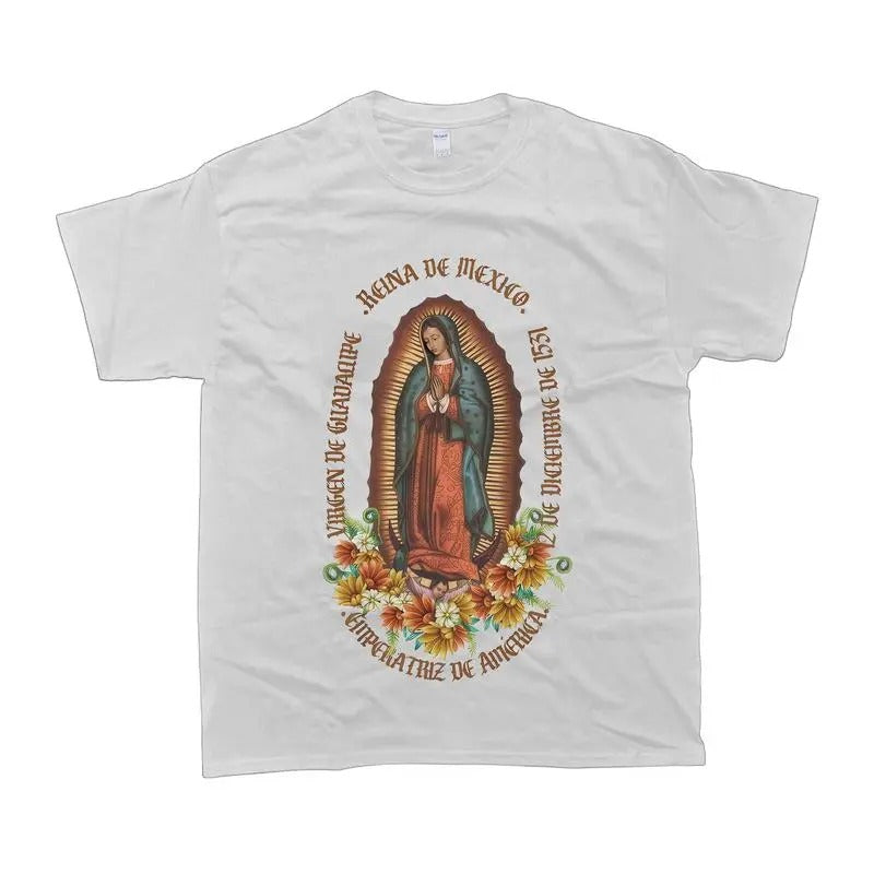 Our Lady Of Guadapule T-Shirt, Men's Regular Fit Letter Graphic Drop Shoulder Tee, Casual Streetwear Short Sleeve Round...