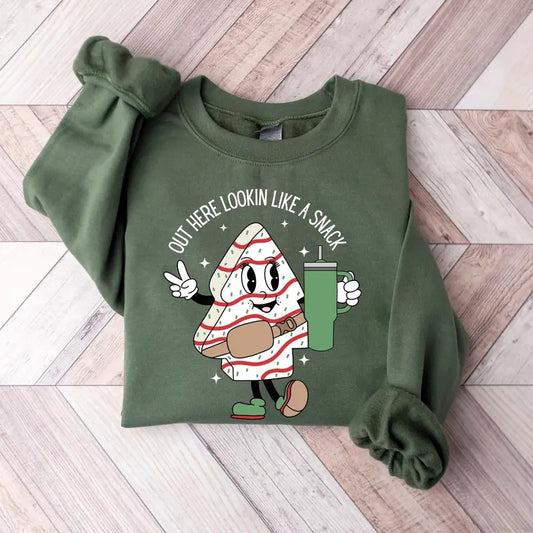 Out Here Lookin Like A Snack Shirt, Christmas Tree Cake Shirt, Christmas Crewneck, Holiday Sweater, Funny Christmas Shirt, Xmas Tee
