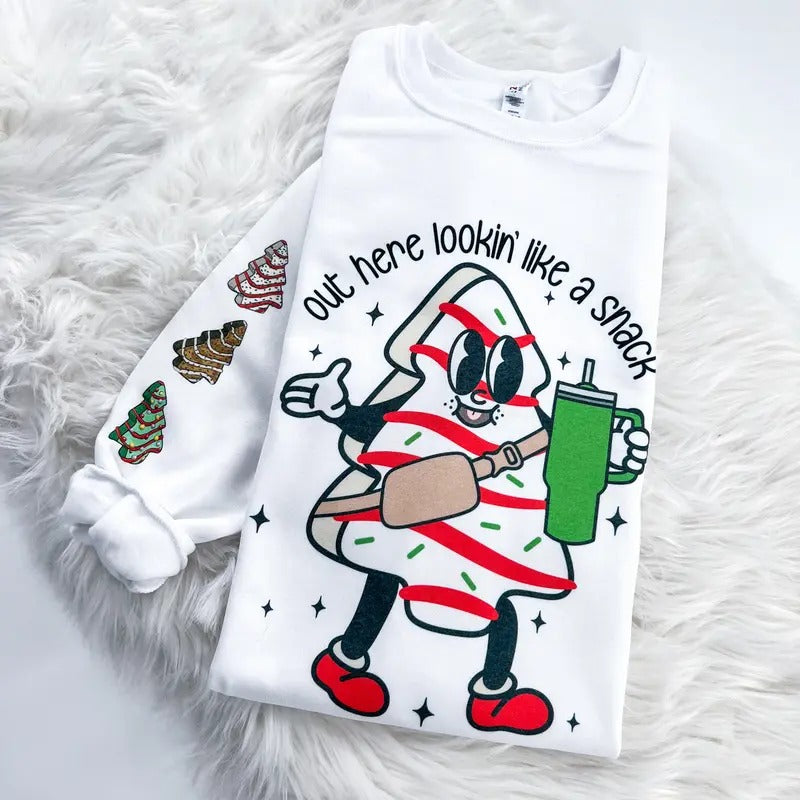 Out here Looking like a Snack Retro Christmas Tree Cake Sweatshirt or Hoodie T-Shirts | DripVista.com