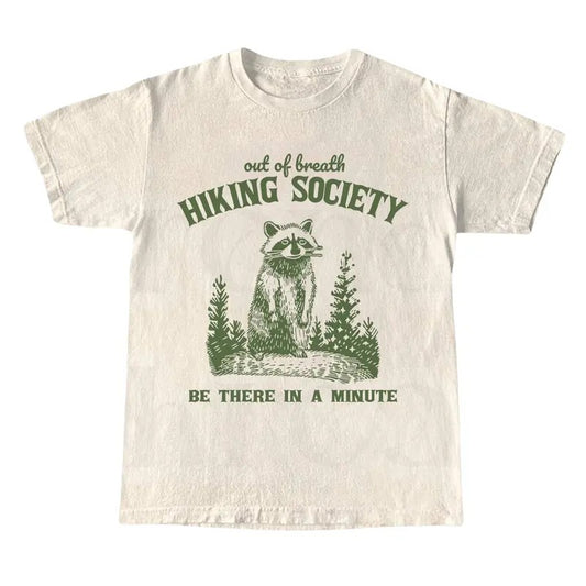 Out of Breath Hiking Society Shirt, Funny Hiking Graphic Tee, Raccoon Trash Panda Shirt, Nature Lover T-Shirt