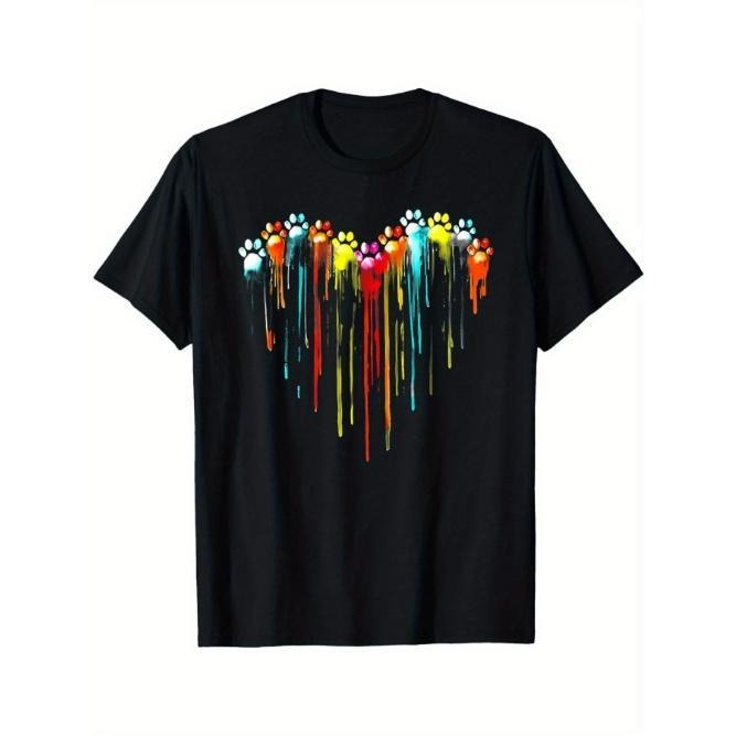 Outdoor men's clothing quality materials, colorful dog paw print Love print T-shirt