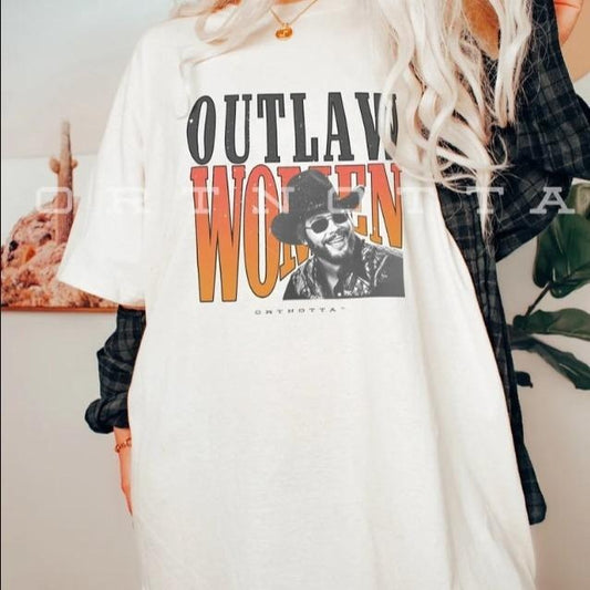 Outlaw Women Hank Williams Jr Western Retro Boho Hippie Shirt Classic Country Music Oversized Graphic Tee