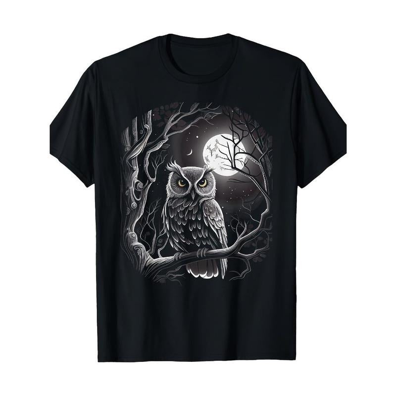 Owl under the Moon Pattern T-shirt Made in USA Hoodie, Sweatshirt | DripVista.com