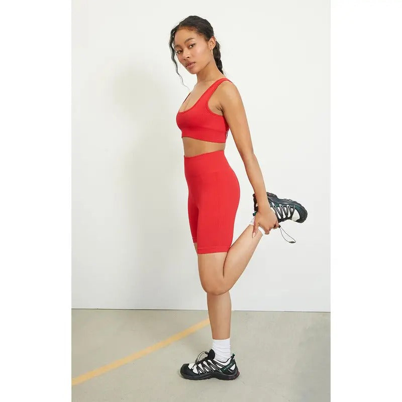 PAC 1980 Women's Active Red Seamless Ribbed Biker Shorts T-Shirts, Hoodie, Sweatshirt | DripVista.com