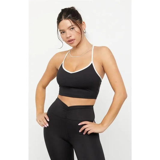 PAC 1980 Women's PAC WHISPER Active Black Charlie X-Back V-Neck Sports Bra