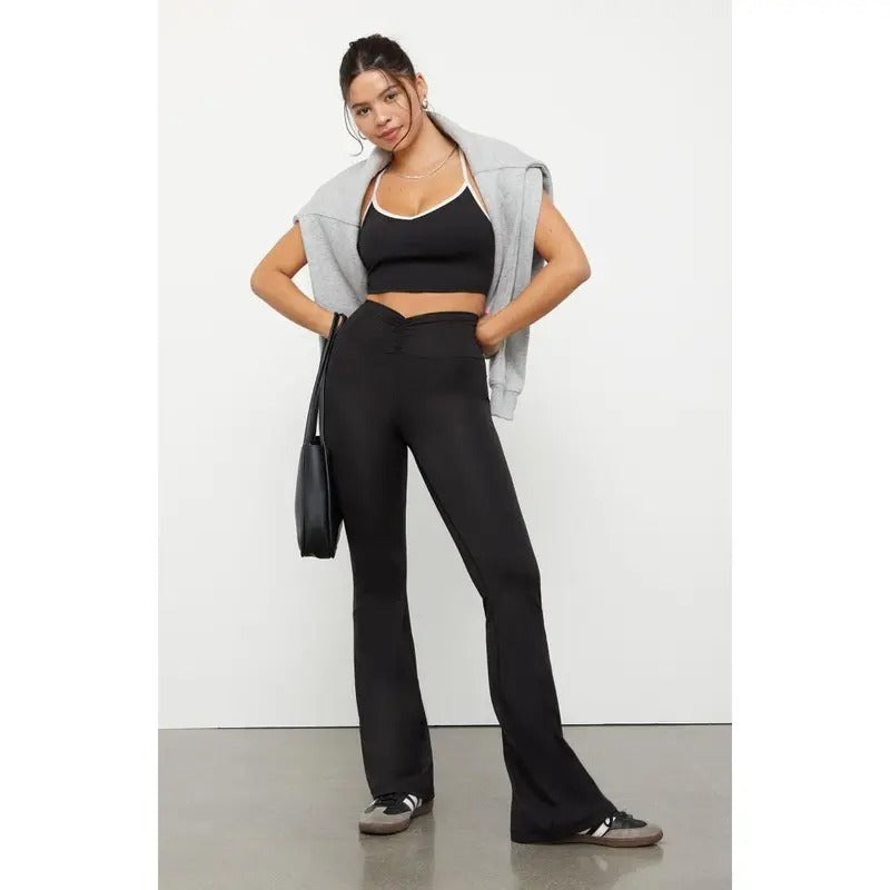 PAC 1980 Women's PAC WHISPER Active Black Cinched Front Flare Yoga Pants T-Shirts, Hoodie, Sweatshirt | DripVista.com