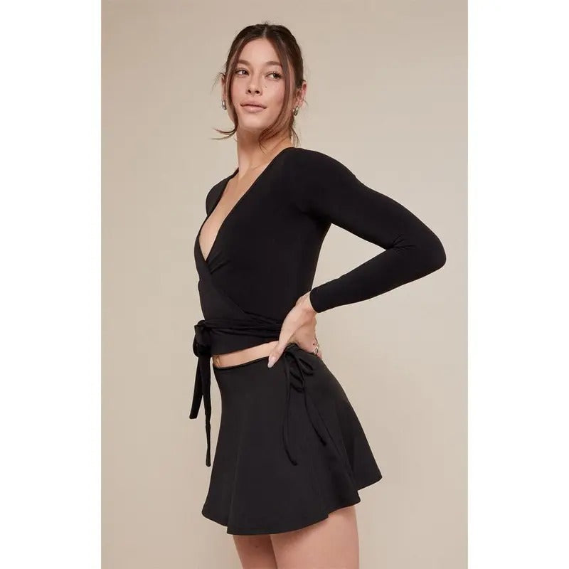 PAC 1980 Women's PAC WHISPER Active Black Leila Wrap Mini Skort T-Shirts, Hoodie, Sweatshirt | DripVista.com