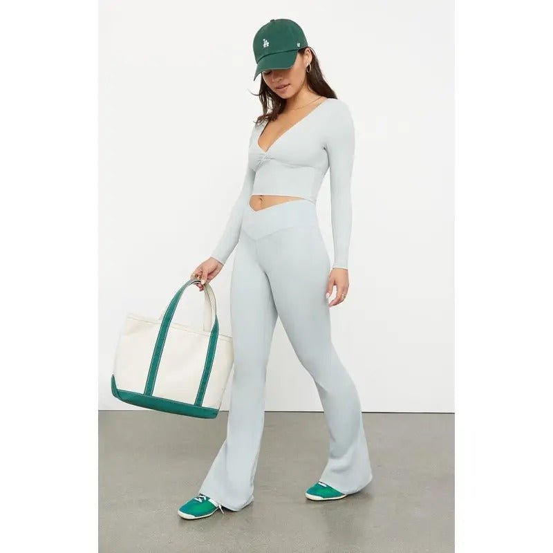 PAC 1980 Women's PAC WHISPER Active Gray Crossover Flare Yoga Pants T-Shirts, Hoodie, Sweatshirt | DripVista.com