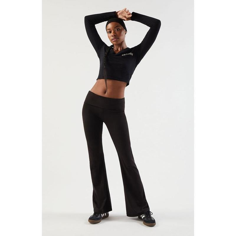 PAC 1980 Women's PAC WHISPER Black Active Fold-Over Waistband Flare Yoga Pants T-Shirts, Hoodie, Sweatshirt | DripVista.com