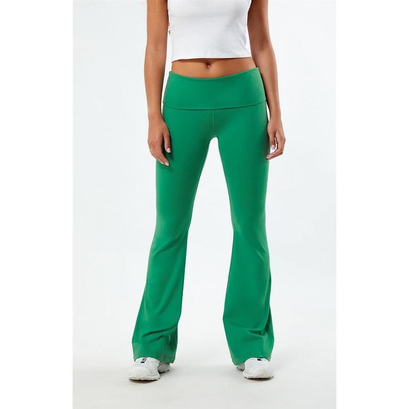 PAC 1980 Women's PAC WHISPER Green Active Fold-Over Waistband Flare Yoga Pants T-Shirts, Hoodie, Sweatshirt | DripVista.com