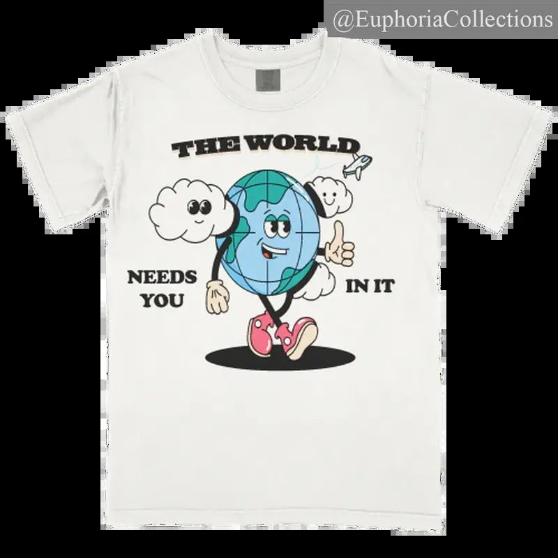 PE The World Tee Planet Euphoria Shirt, Vintage Style 90s Retro Unisex Streetwear Tee , Retro Chic Tee Hoodie, Sweatshirt