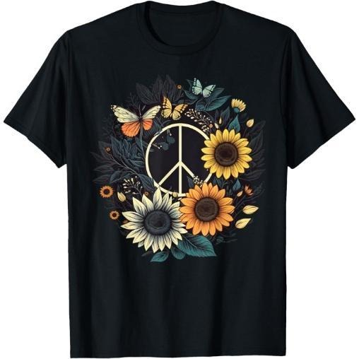 PEACE SIGN LOVE Sunflower on 60s 70s Sunflower Hippie T-Shirt Made in USA Hoodie, Sweatshirt | DripVista.com