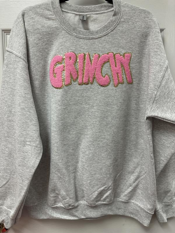 PINK Chenille Patch Sweatshirt -- ASH GREY T-Shirts, Hoodie | DripVista.com