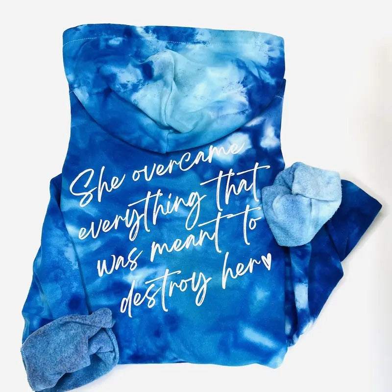 POWHERFUL BLUE TIE DYE MOTIVATIONAL CREWNECK OR Cute HOODIE Casual Cotton Spring Day Soft Streetwear T-Shirts, Sweatshirt