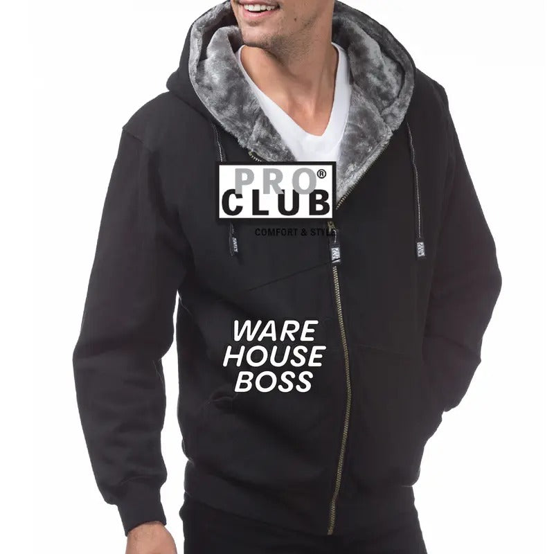 PROCLUB Men's Heavyweight Pile Jacket PRO CLUB Full Zipper Hoodie Casual Fur Jackets Relaxed Fit Warm Full Zip Jackets...