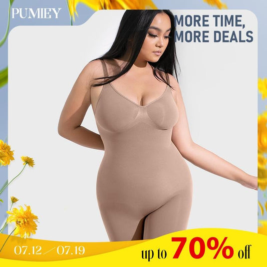 PUMIEY Shapewear Bodysuit for Women Tummy Control V-Neck With Open Gusset Hourglass Collection Sexy Comfort Compression Womenswear