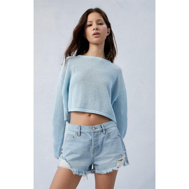 PacSun Women's Eco Light Indigo Ripped '70s Cutoff Denim Shorts T-Shirts, Hoodie, Sweatshirt | DripVista.com