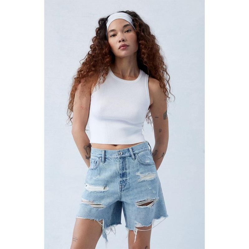 PacSun Women's Eco Light Indigo Ripped High Waisted Relaxed Jortsstyle{n002}3 T-Shirts, Hoodie, Sweatshirt | DripVista.com