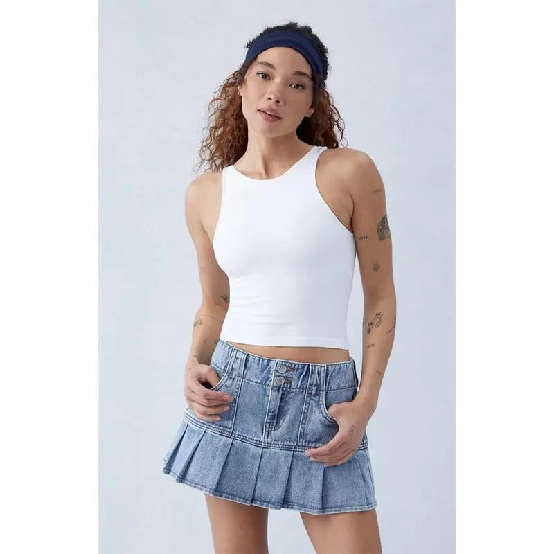 PacSun Women's Eco Medium Indigo Pleated Low Rise Denim Mini Skirt - Multicolor T-Shirts, Hoodie, Sweatshirt | DripVista.com