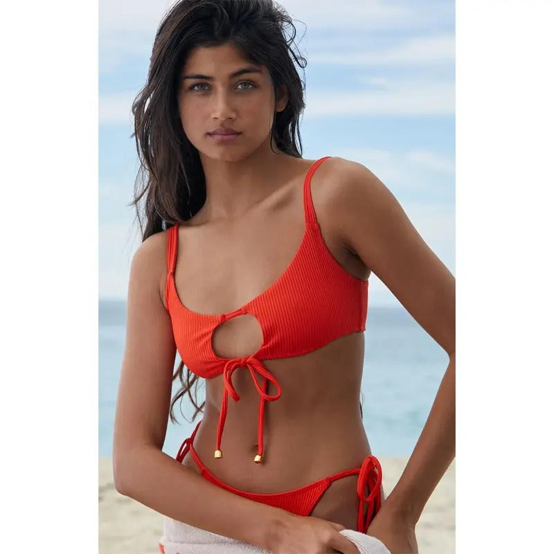 PacSun Women's Eco Red Brit Ribbed Tie Front Tank Bikini Top T-Shirts, Hoodie, Sweatshirt | DripVista.com