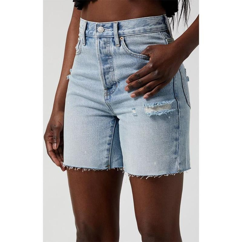 PacSun Women's Light Indigo Ripped Frayed Denim Dad Shorts T-Shirts, Hoodie, Sweatshirt | DripVista.com