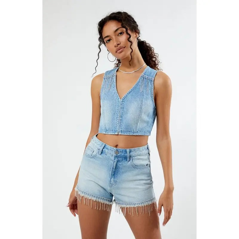 PacSun Women's Light Indigo V-Neck Denim Vest T-Shirts, Hoodie, Sweatshirt | DripVista.com