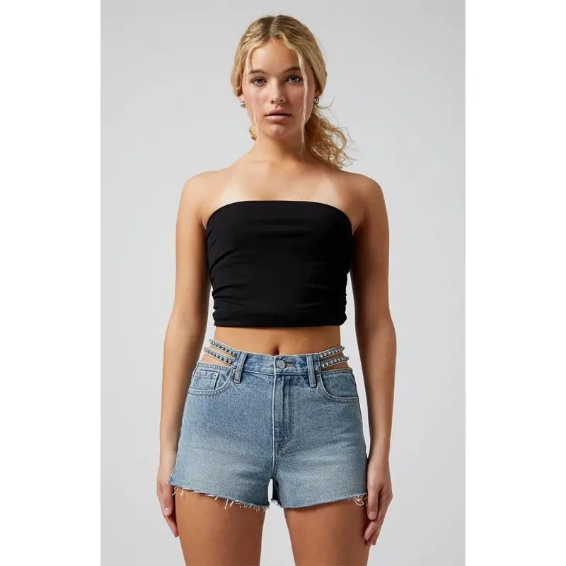 PacSun Women's Medium Indigo Strappy Rhinestone High Waisted Denim Festival Shorts T-Shirts, Hoodie, Sweatshirt