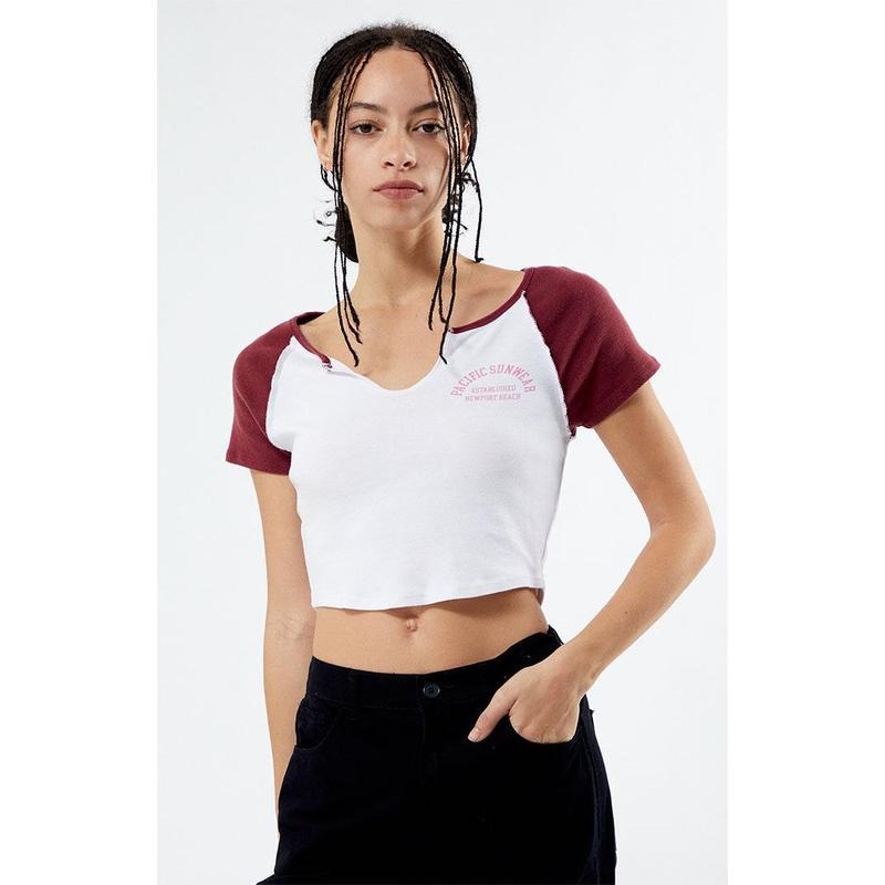 PacSun Women's Pacific Sunwear Newport Arch Notched Raglan T-Shirt Hoodie, Sweatshirt | DripVista.com