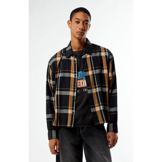 Pacsun Men's Black And Tan Long Sleeve Classic Flannel Shirt