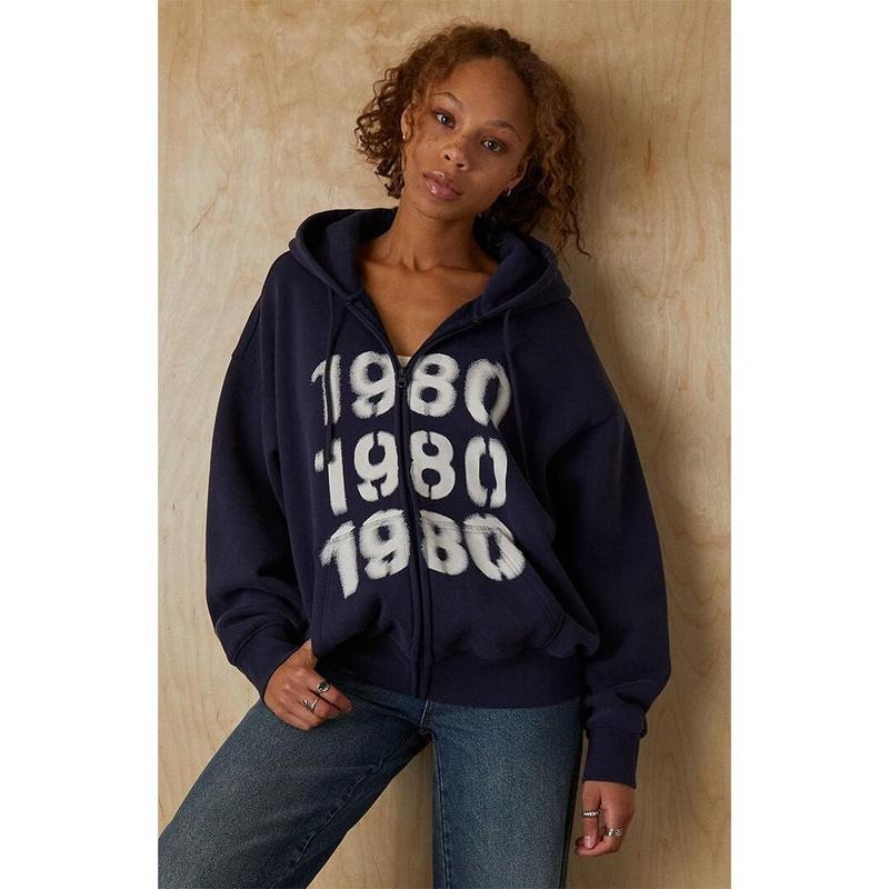 Pacsun Women's 1980 Repeat Full Zip Hoodie T-Shirts, Sweatshirt | DripVista.com