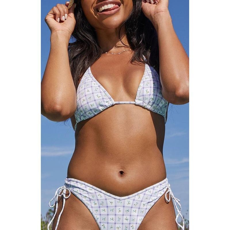 Pacsun Women's Floral Plaid Moira Triangle Bikini Top T-Shirts, Hoodie, Sweatshirt | DripVista.com