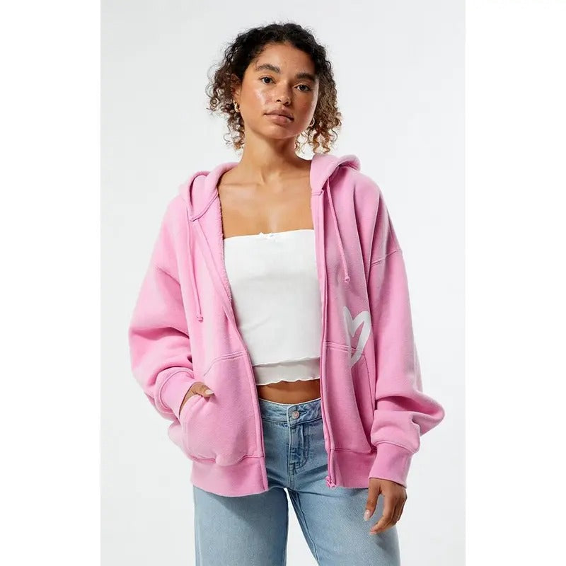 Pacsun Women's LA Kind Zip Up Oversized Hoodie T-Shirts, Sweatshirt | DripVista.com