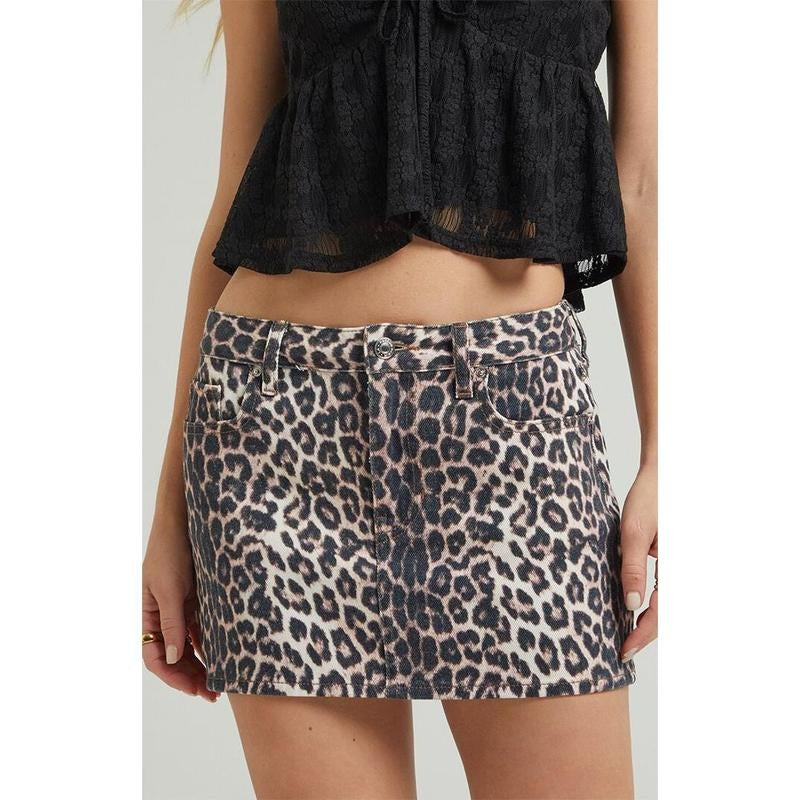 Pacsun Women's Leopard Mid Rise Denim Mini Skirt - Multicolor T-Shirts, Hoodie, Sweatshirt | DripVista.com