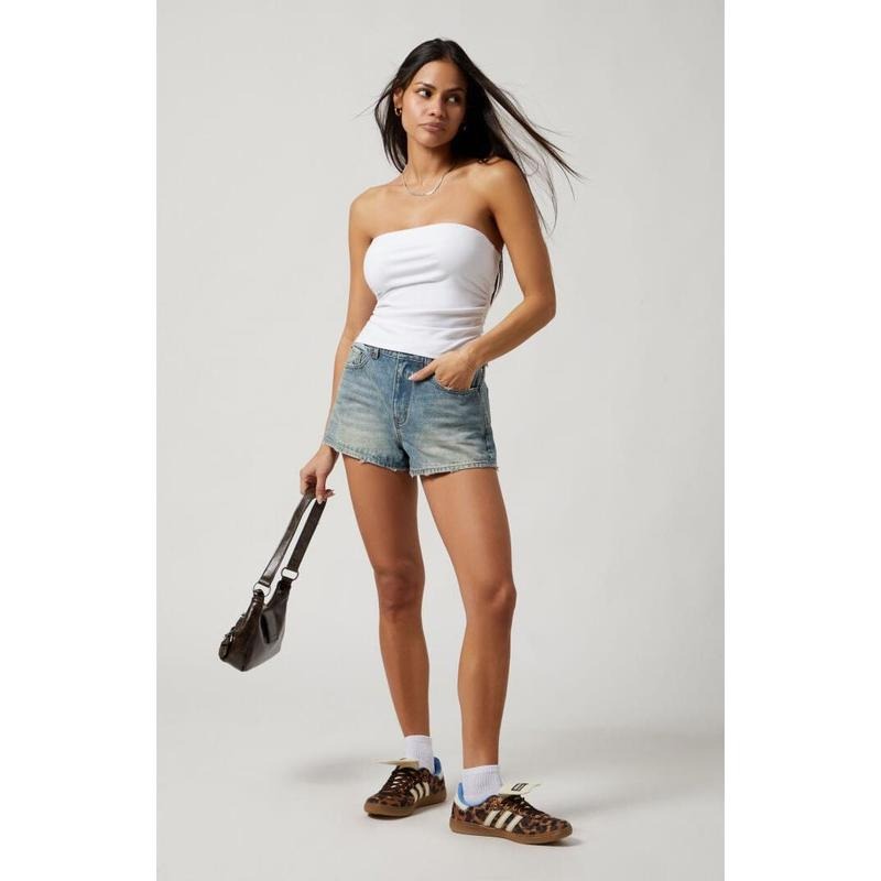 Pacsun Women's Medium Indigo Distressed Denim Mom Shorts T-Shirts, Hoodie, Sweatshirt | DripVista.com
